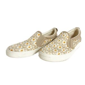 Taos Rubber Soul / Dandy Style Canvas Slip-On Sneakers Leather Trim Daisy Floral